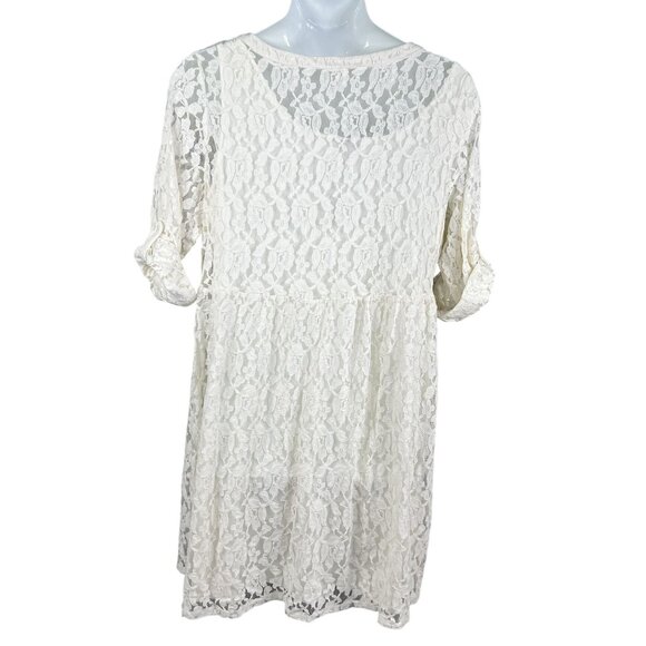Torrid 2X NWT Womens White Lace Overlay Button-Front Shirt Dress Roll Tab Sleeve - Picture 8 of 16